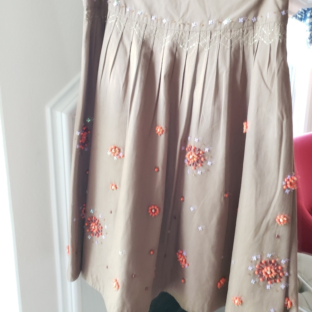 Anthropologie Brown Beaded Skirt Size 2